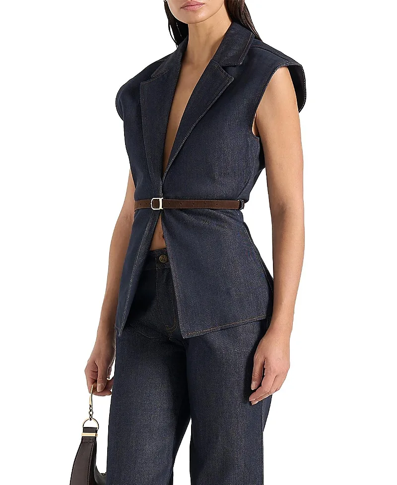 Linda Denim Wide Shoulder Cinched Waistcoat by Maniere De Voir