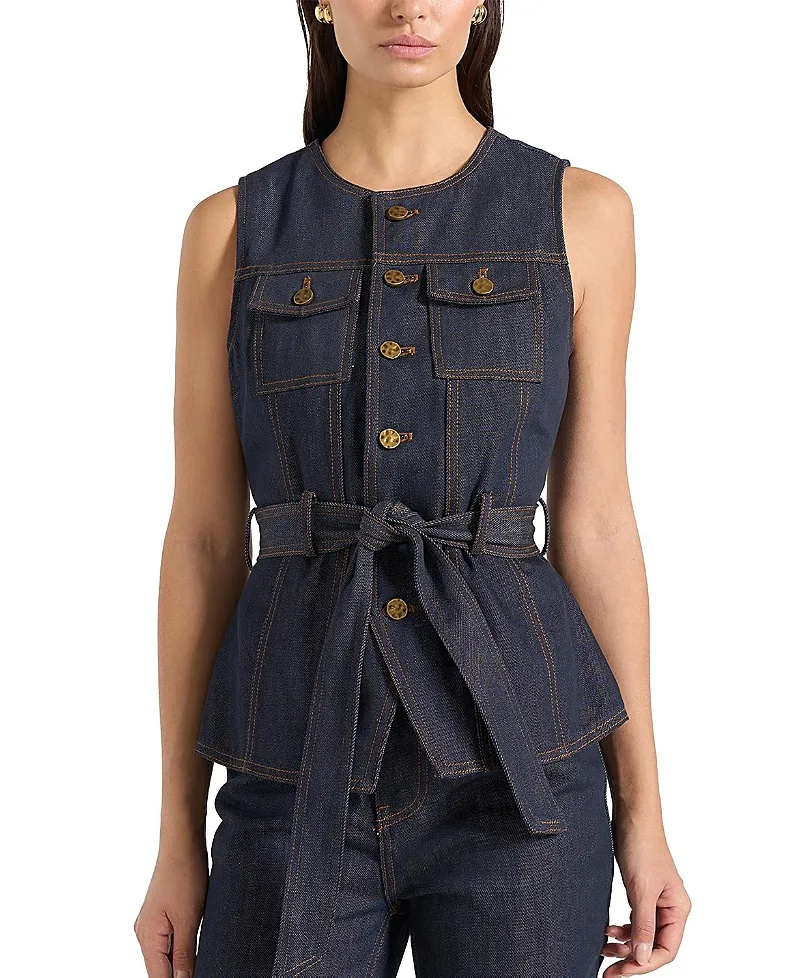 Darcy Denim Crew Neck Waistcoat by Maniere De Voir