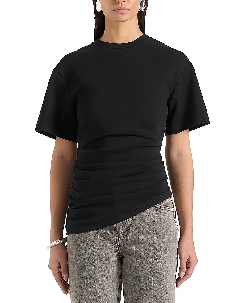 Pauline Ruched Asymmetric Cotton T-Shirt