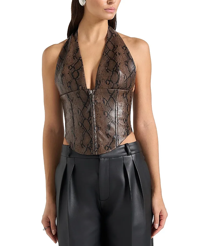 Sloane Python Halterneck Corset Top by Maniere De Voir