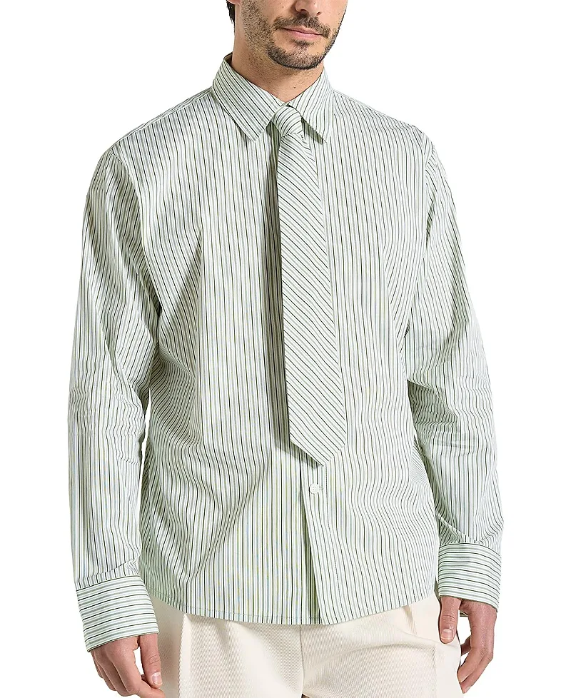 Dylan Pinstripe Long Sleeve Shirt with Detachable Tie by Maniere De Voir