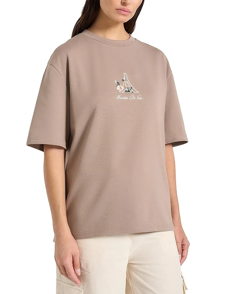 Ts008 Floral Eiffel Cotton T-Shirt by Maniere De Voir