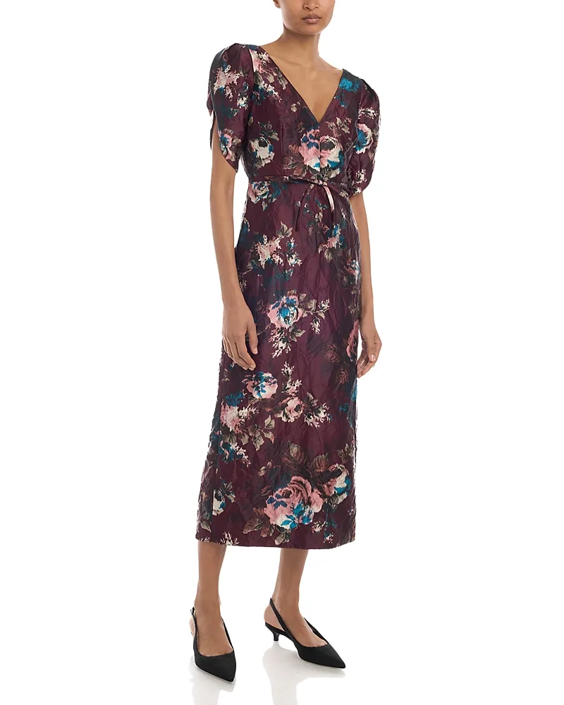 Textured Satin V Neck Mini Pencil Dress by Erdem