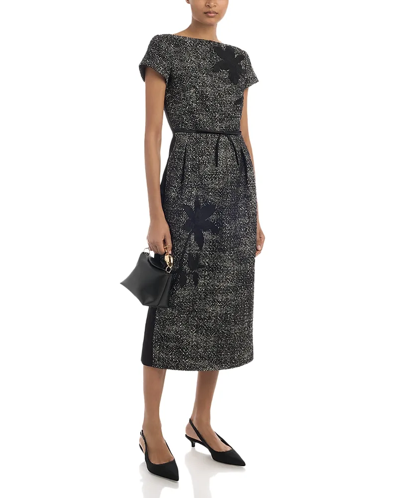 Salt & Pepper Mixed Media Short Sleeve Midi Dress by Erdem