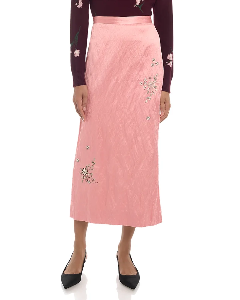 Textured Satin Pencil Midi Skirt by Erdem
