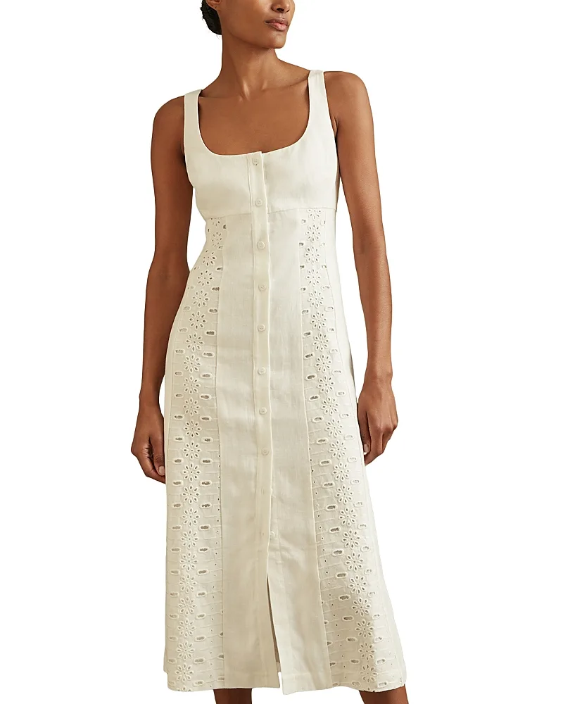 Clarice Eyelet Midi Dress by Reiss
