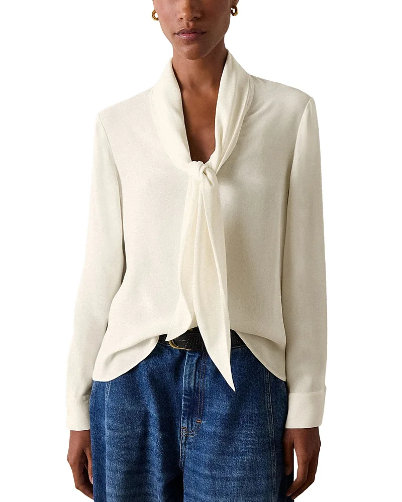Tie Neck Crepe Blouse by Whistles
