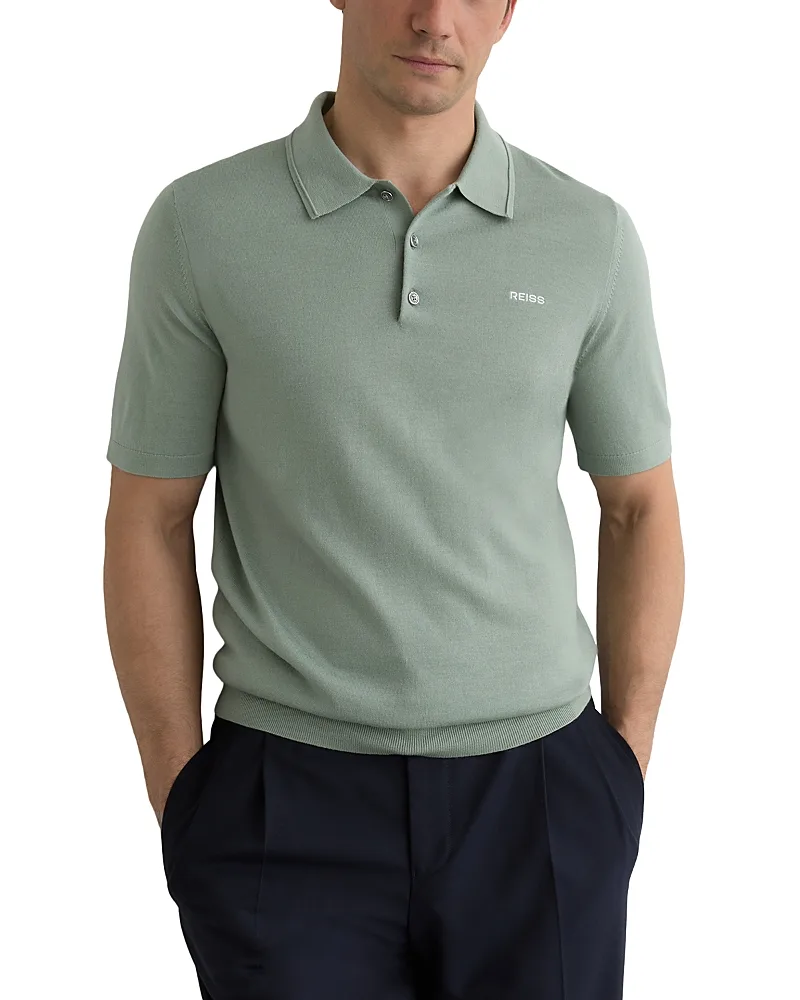 Albion Merino Wool Short Sleeve Polo Sweater by Reiss