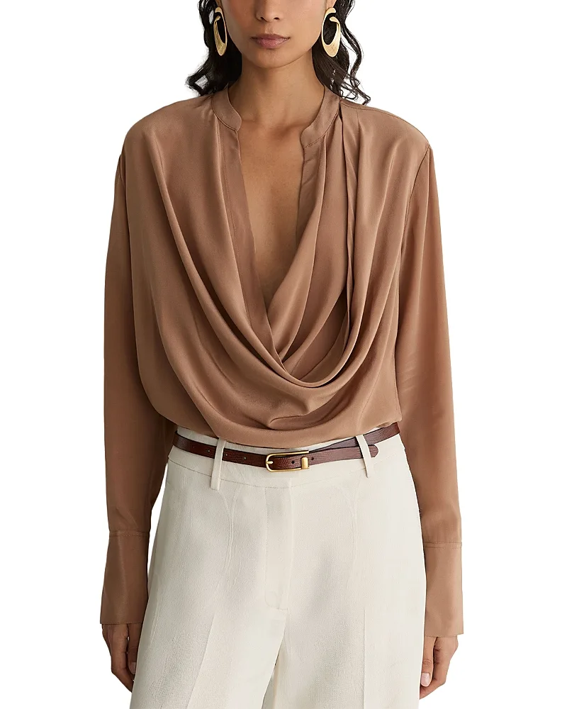 Lauren Matte Silk Draped Top by Reiss