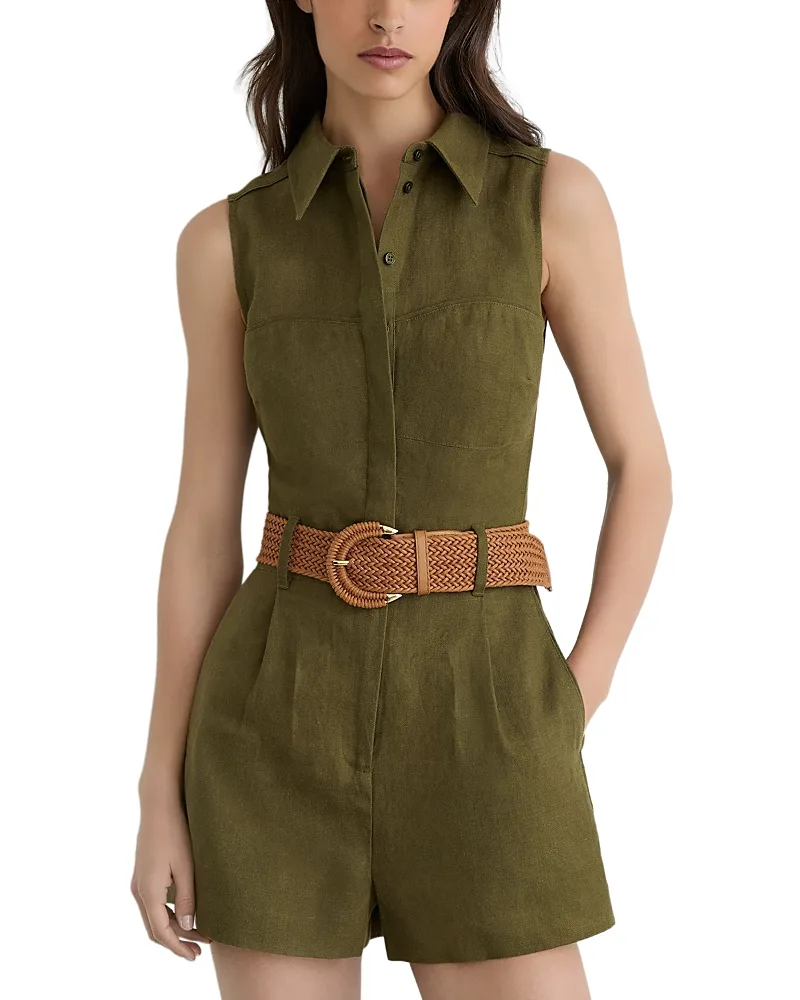 Taylor Linen Woven Belt Sleeveless Romper