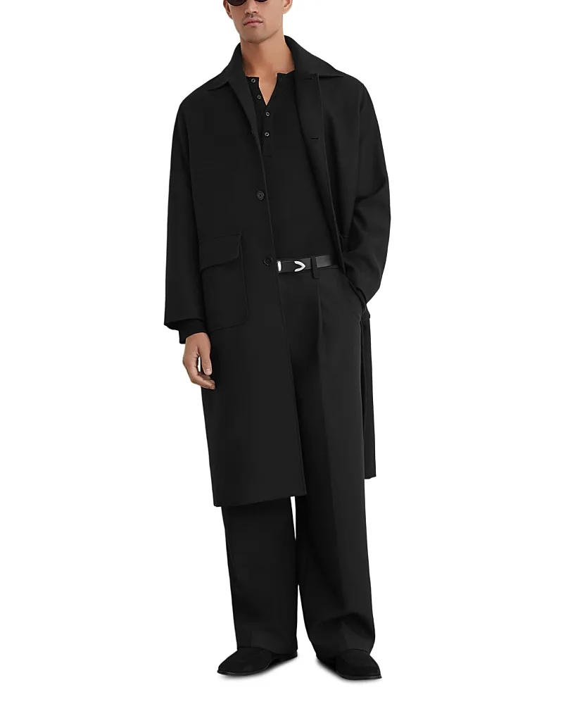 Clyde Wool Blend Zip Through Twill Overcoat by Reiss