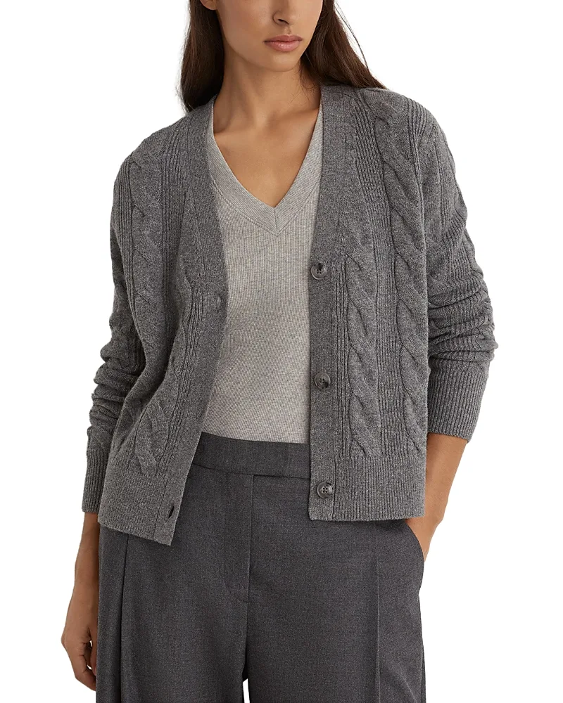 Elowen Wool & Cashmere V-Neck Cable Knit Cardigan Sweater by Reiss