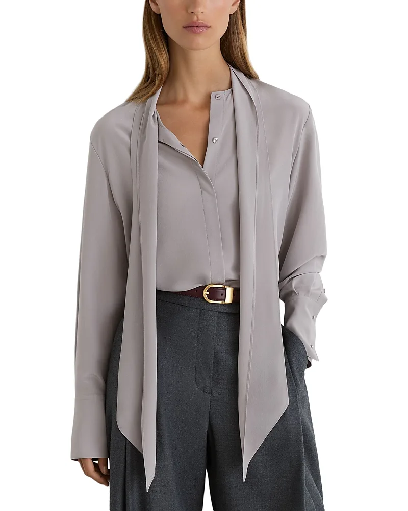 Kathlyn Silk Tie Neck Blouse by Reiss