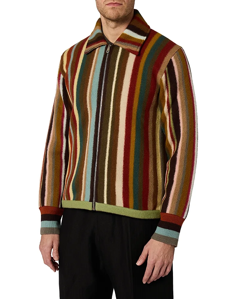 Wool Knit Stripe Zip Sweater by Paul Smith