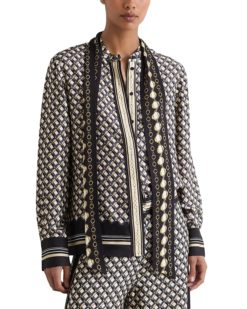 Carmine Scarf Neck Satin Shirt by Reiss