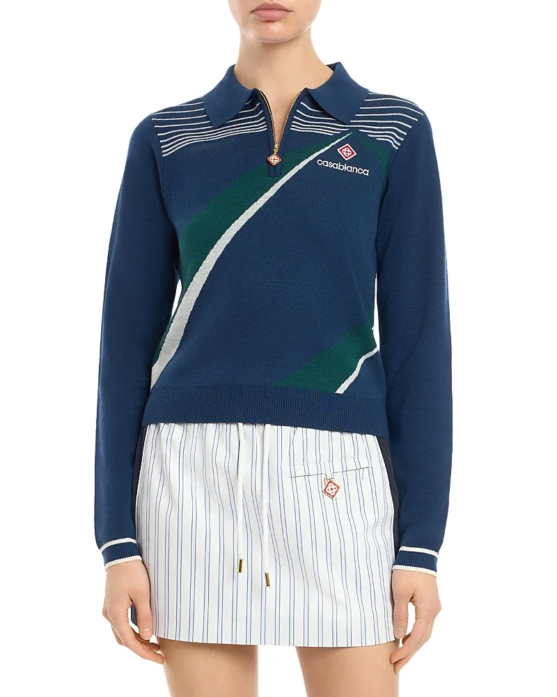 Pyramid Jacquard Long Sleeve Polo Half Zip Top by Casablanca
