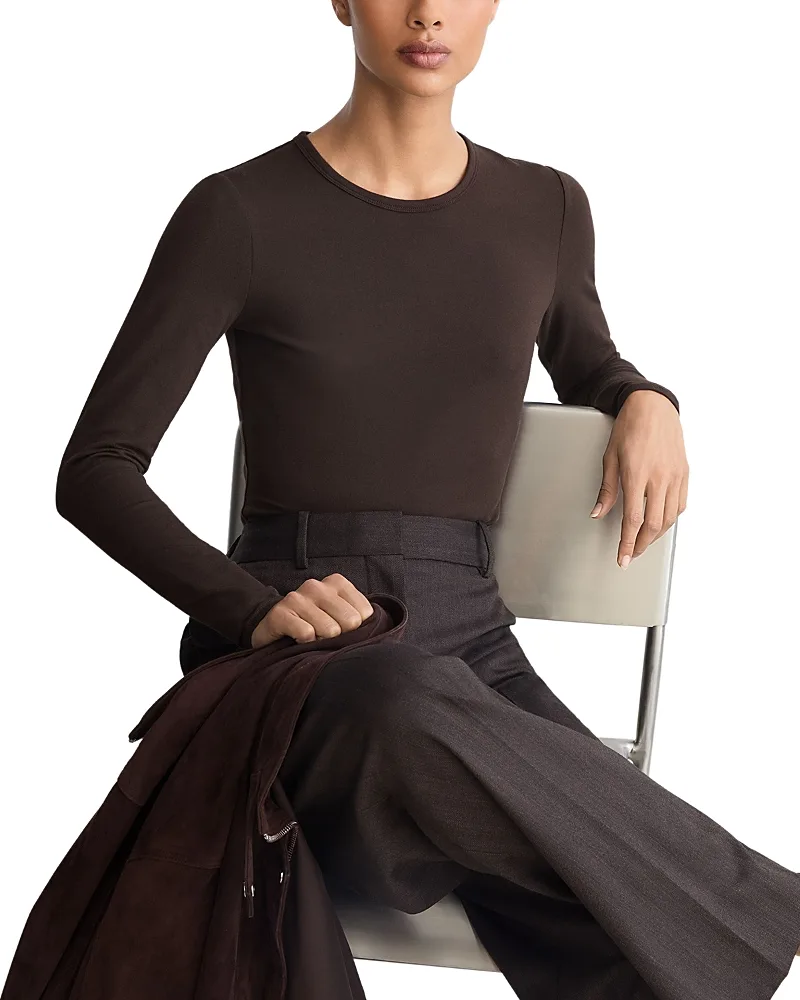 Jada Cotton Stretch Crewneck Long Sleeve Top by Reiss