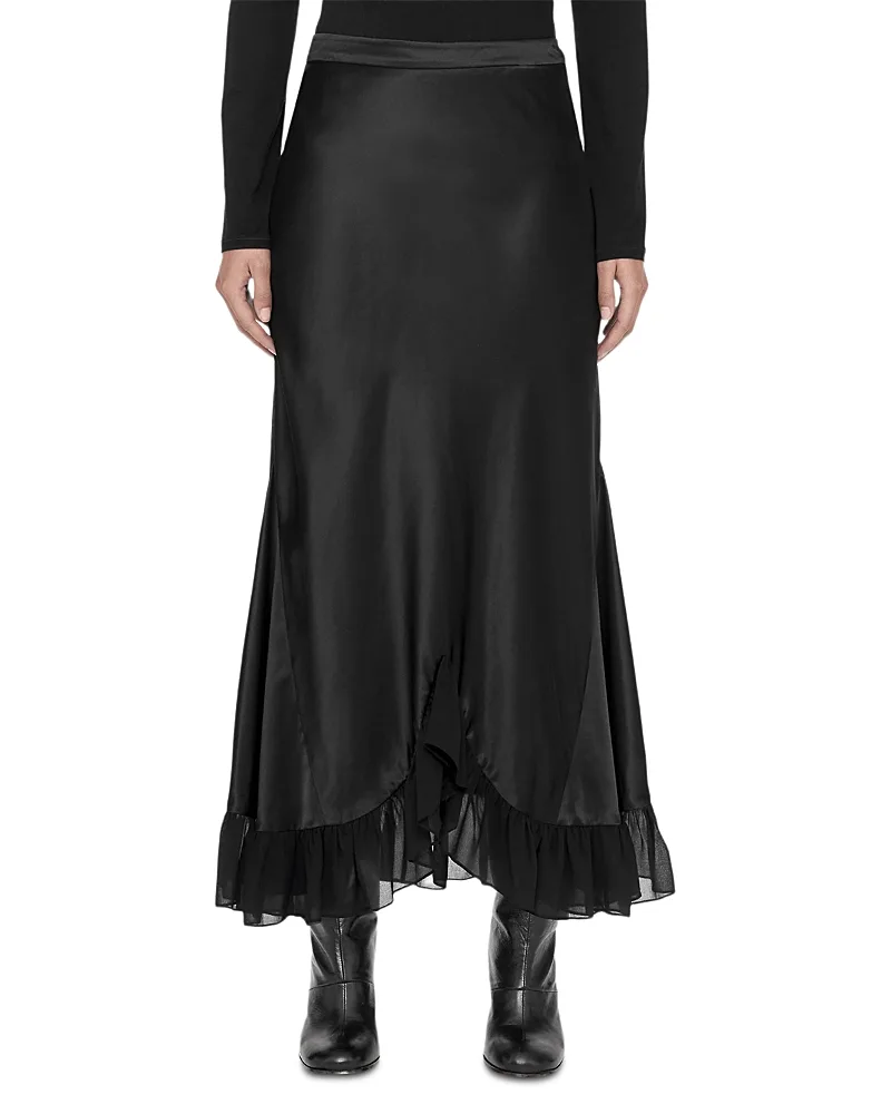 Irma Satin Sheer Hem Skirt by AllSaints