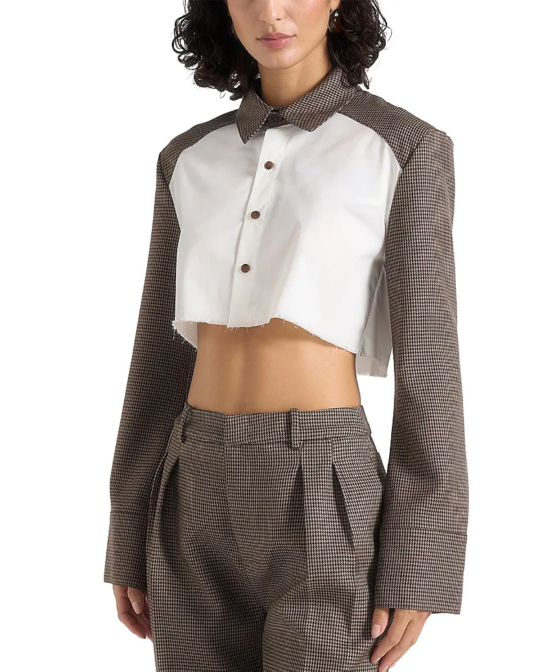 BernaDette Houndstooth Contrast Cropped Shirt by Maniere De Voir