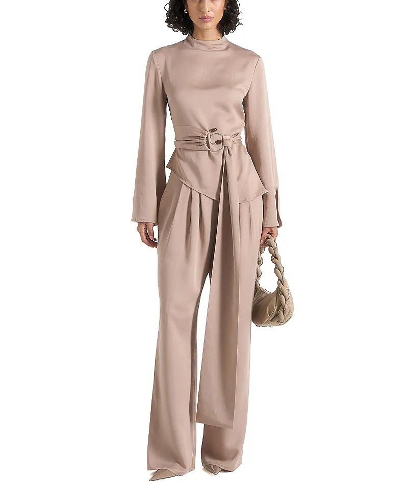 Aurore High Neck Pleated Jumpsuit with Wrap Waist by Maniere De Voir