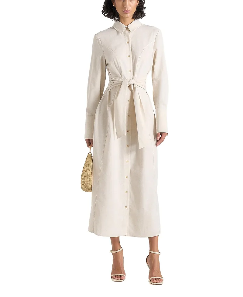 Fern Linen Midi Shirt Dress with Tie Waist