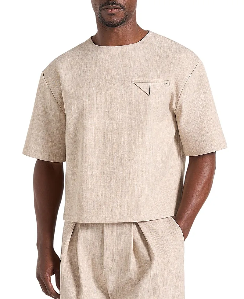 Leon Boxy Crop Hatched T-Shirt Dark by Maniere De Voir