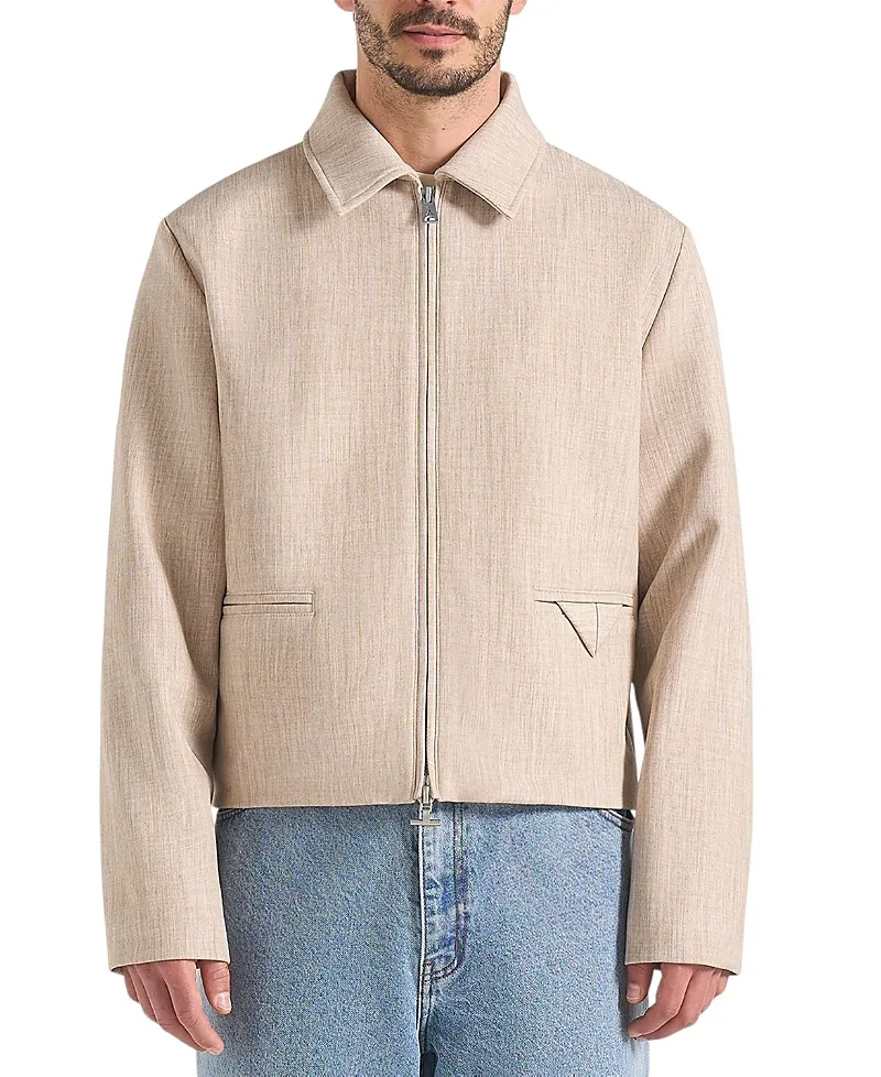Amir Boxy Hatched Harrington Jacket by Maniere De Voir