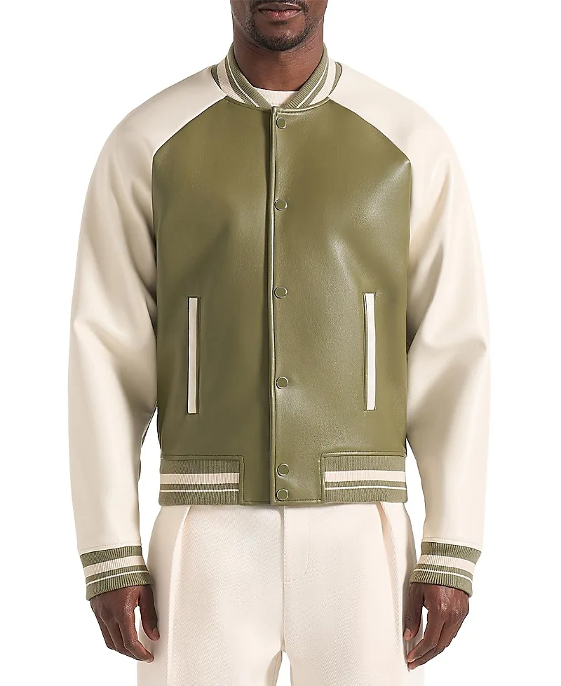 Guy Contrast Leather Bomber Jacket by Maniere De Voir