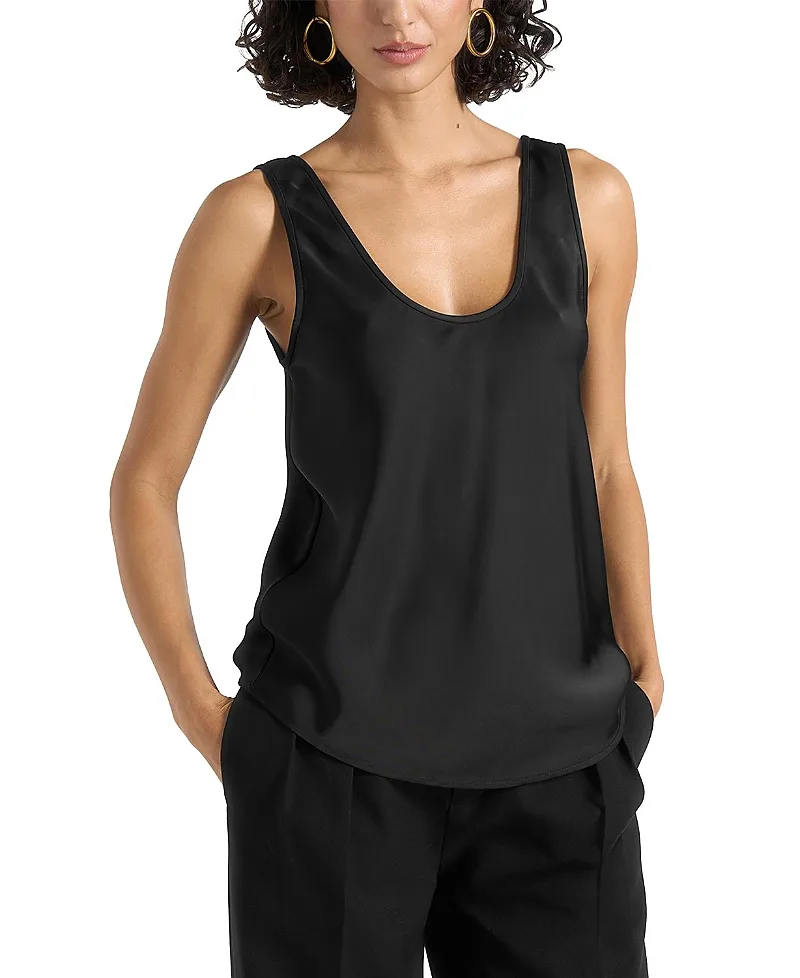 Mathilda Satin Scoop Neck Open Back Tank Top by Maniere De Voir
