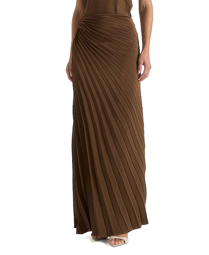Fiona Satin Fan Pleat Maxi Skirt by Maniere De Voir
