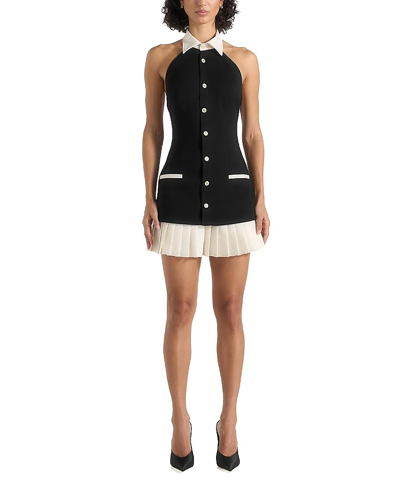 Jasmine Halterneck Pleated Mini Dress
