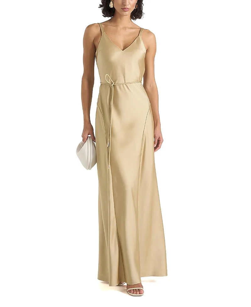 Saffron Satin Belted Maxi Dress by Maniere De Voir