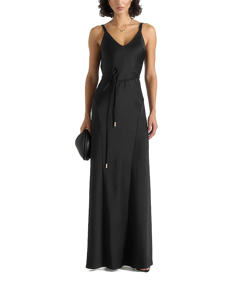 Saffron Satin Belted Maxi Dress