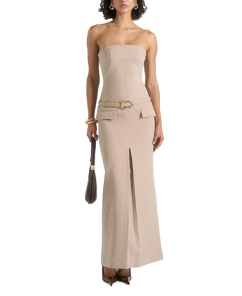 Tabitha Tailored Bandeau Belted Maxi Dress by Maniere De Voir