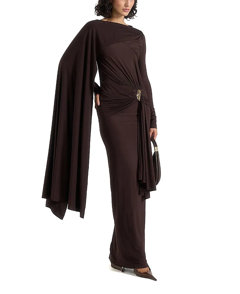 Edena Asym Ruched Draped Maxi Dress by Maniere De Voir