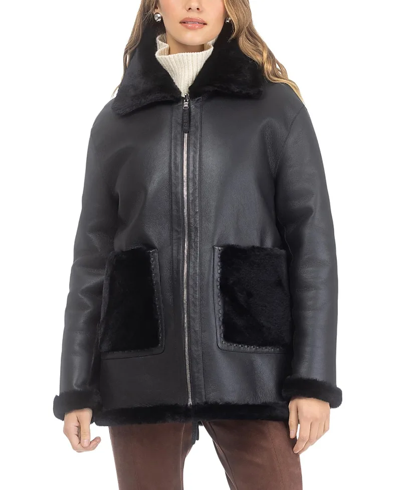Reversible Merino Shearling Lamb Patch Pockets Jacket by Gorski