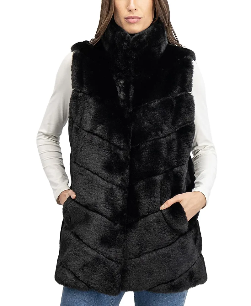 Lyla Grant Faux Fur Rex Rabbit Chevron Vest