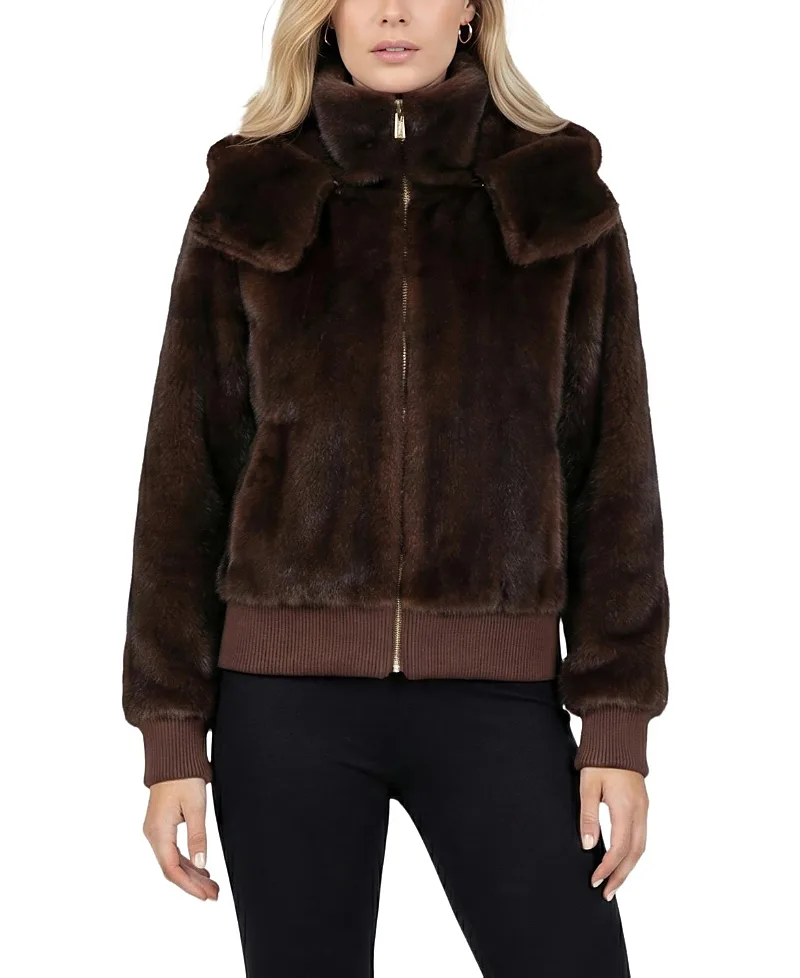 Lyla Grant Faux Fur Mink Hooded Jacket with Knitted Cuffs & Bottom by Lyla Grant