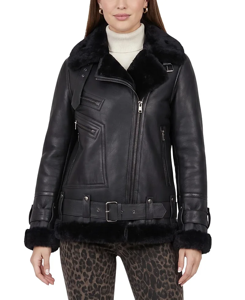 Shearling Lamb Moto Zip Jacket