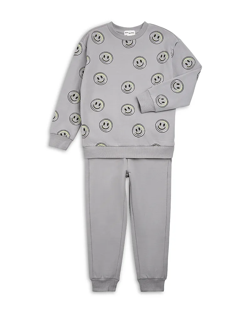 Two Piece Cotton Blend Smiley Face Jogger Set by Miles The Label