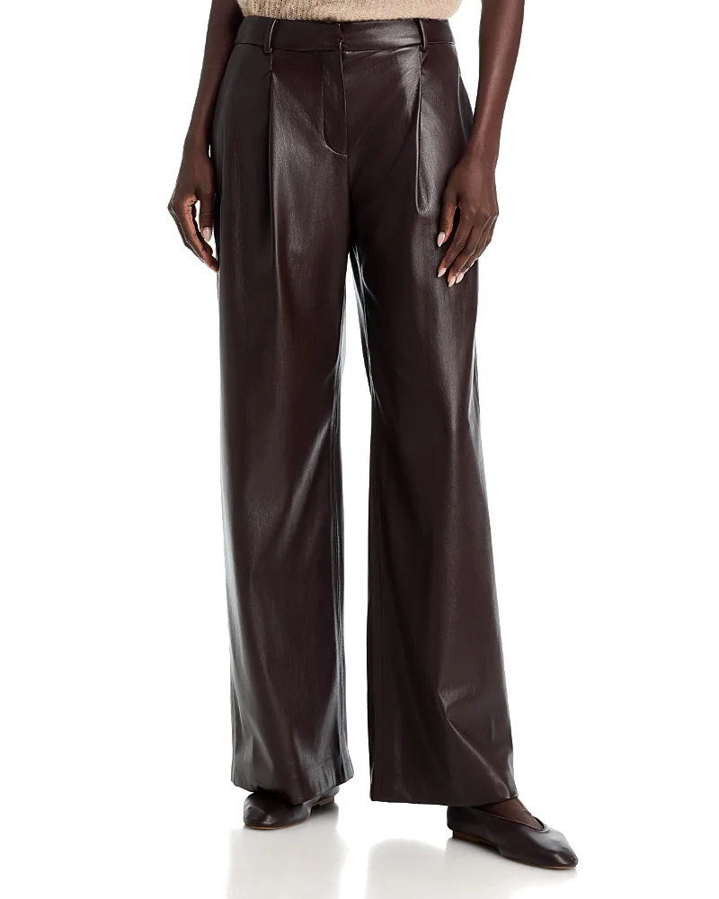 Tiana Faux Leather Wide Fit Trousers by Hugo Boss