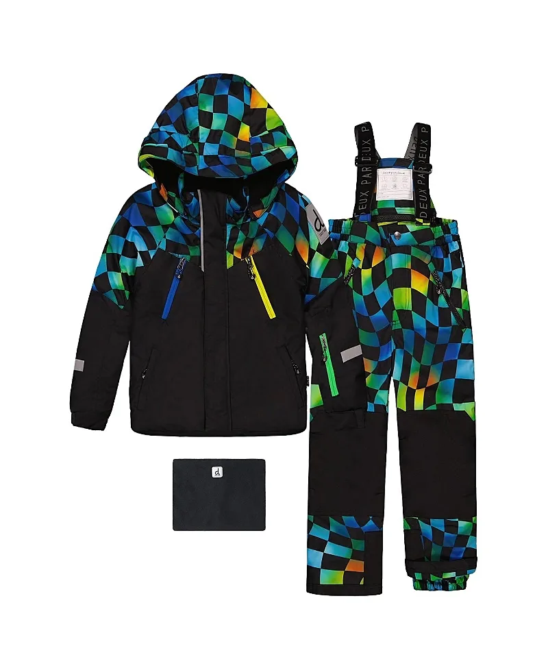 Play Colorblock Jacket & Checkerboard Pants Two Piece Snowsuit by Deux Par Deux
