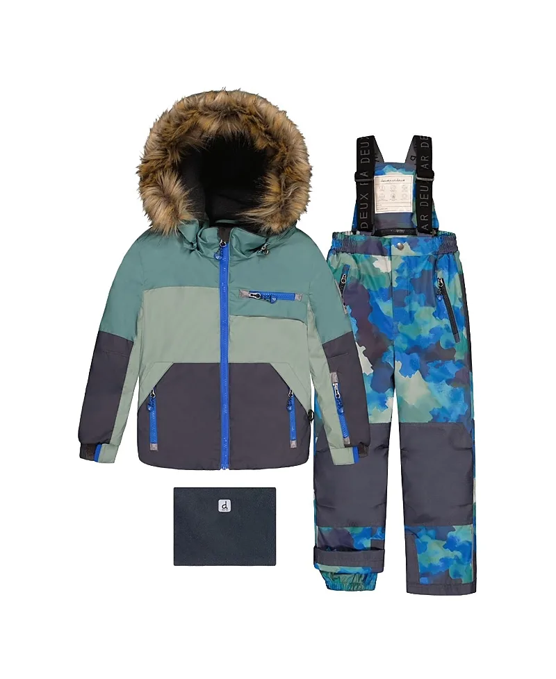 Play Faux Fur Hood Jacket & Camouflage Pants Two Piece Snowsuit by Deux Par Deux