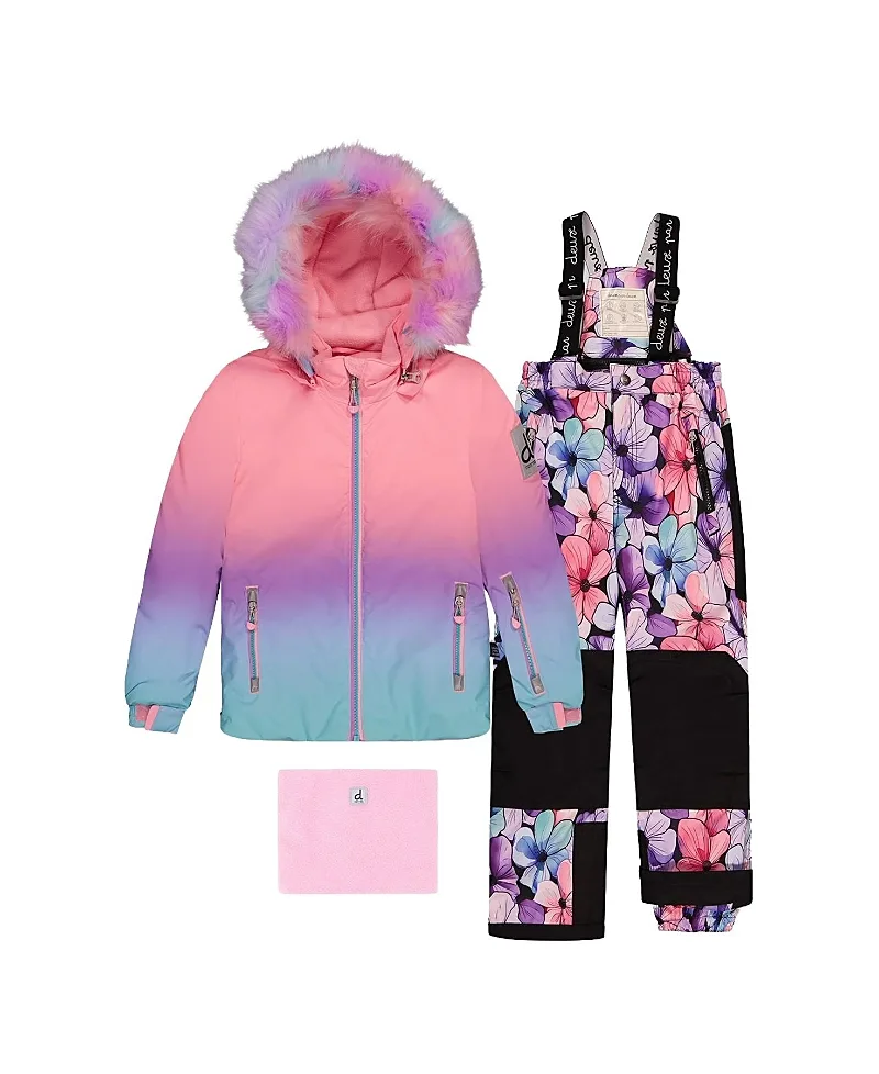 Play Gradient Jacket & Floral Pants Two Piece Snowsuit by Deux Par Deux