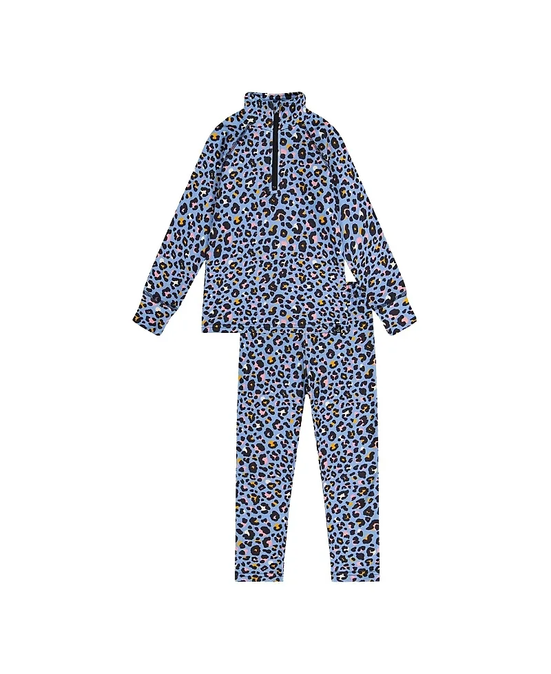Two Piece Leopard Brushed Half-Zip Top & Pants Thermal Underwear by Deux Par Deux