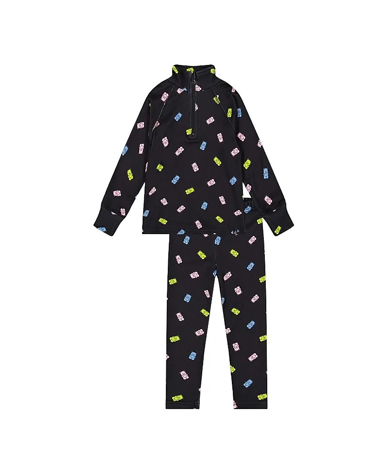 Two Piece Gummy Bears Brushed Half-Zip Top & Pants Thermal Underwear by Deux Par Deux