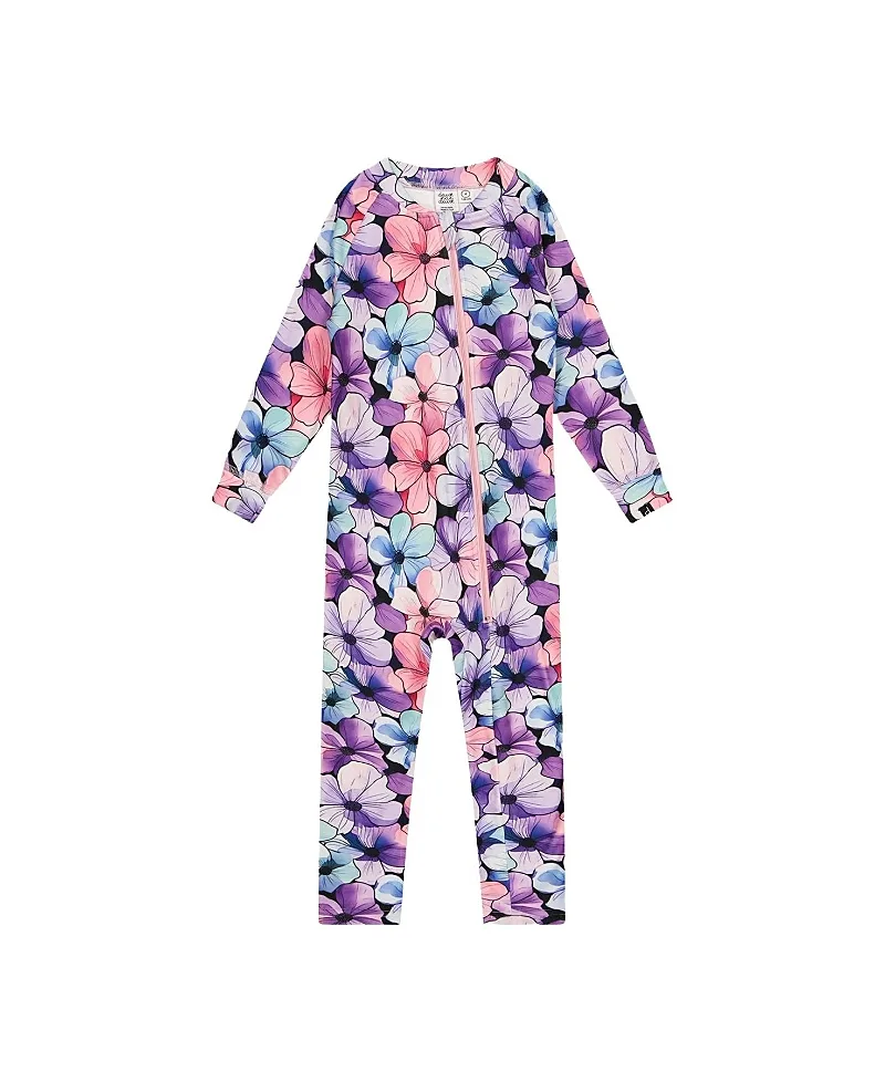 One Piece Floral Stretch Fleece Asymmetric Zip Thermal Underwear by Deux Par Deux
