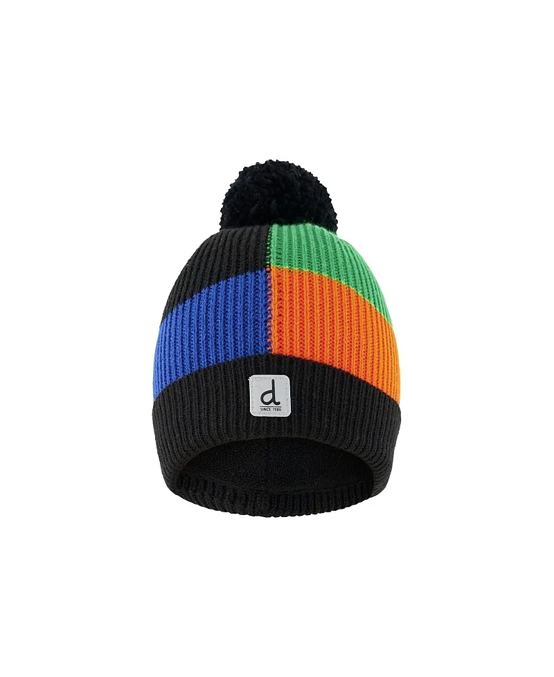 Colorblock Ribbed Cuff Knit Hat with Pompom by Deux Par Deux