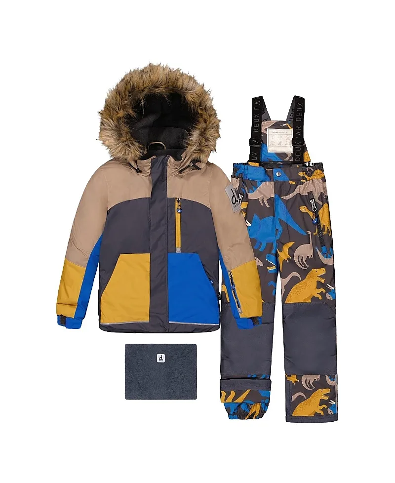 Play Faux Fur Hood Jacket & Dinosaur Pants Two Piece Snowsuit by Deux Par Deux