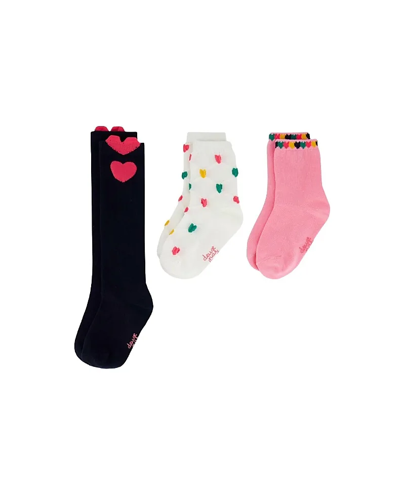 3-Pair Heart Ribbed Cuff Stretch Socks by Deux Par Deux